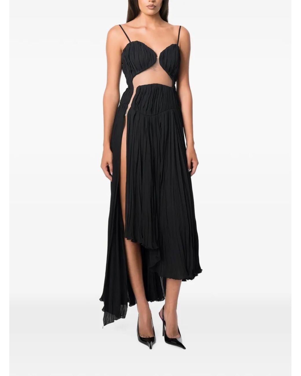 NORINA ST Black Acatia Cut-Out Pleated Asymmetric Dress