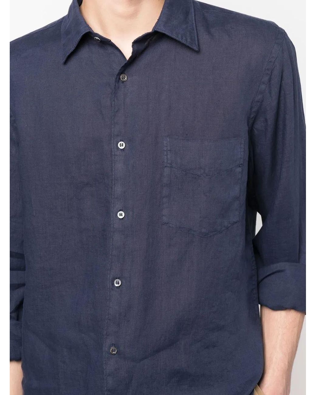 Aspesi Blue Pointed-Collar Long-Sleeved Shirt for men