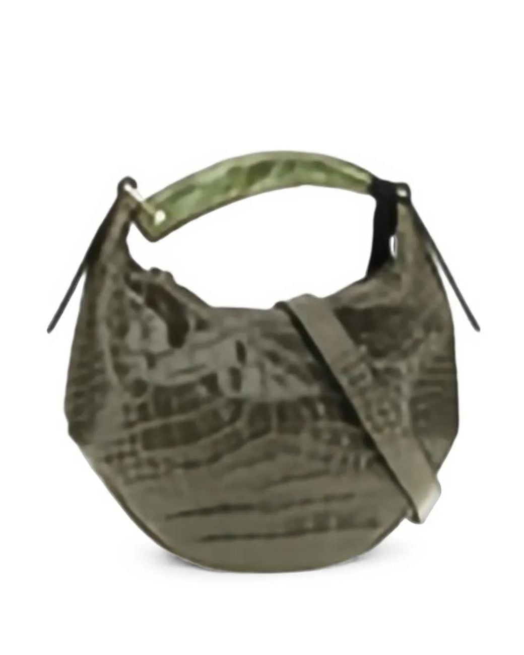 VISONA Green Bengala Croc-Effect Leather Shoulder Bag