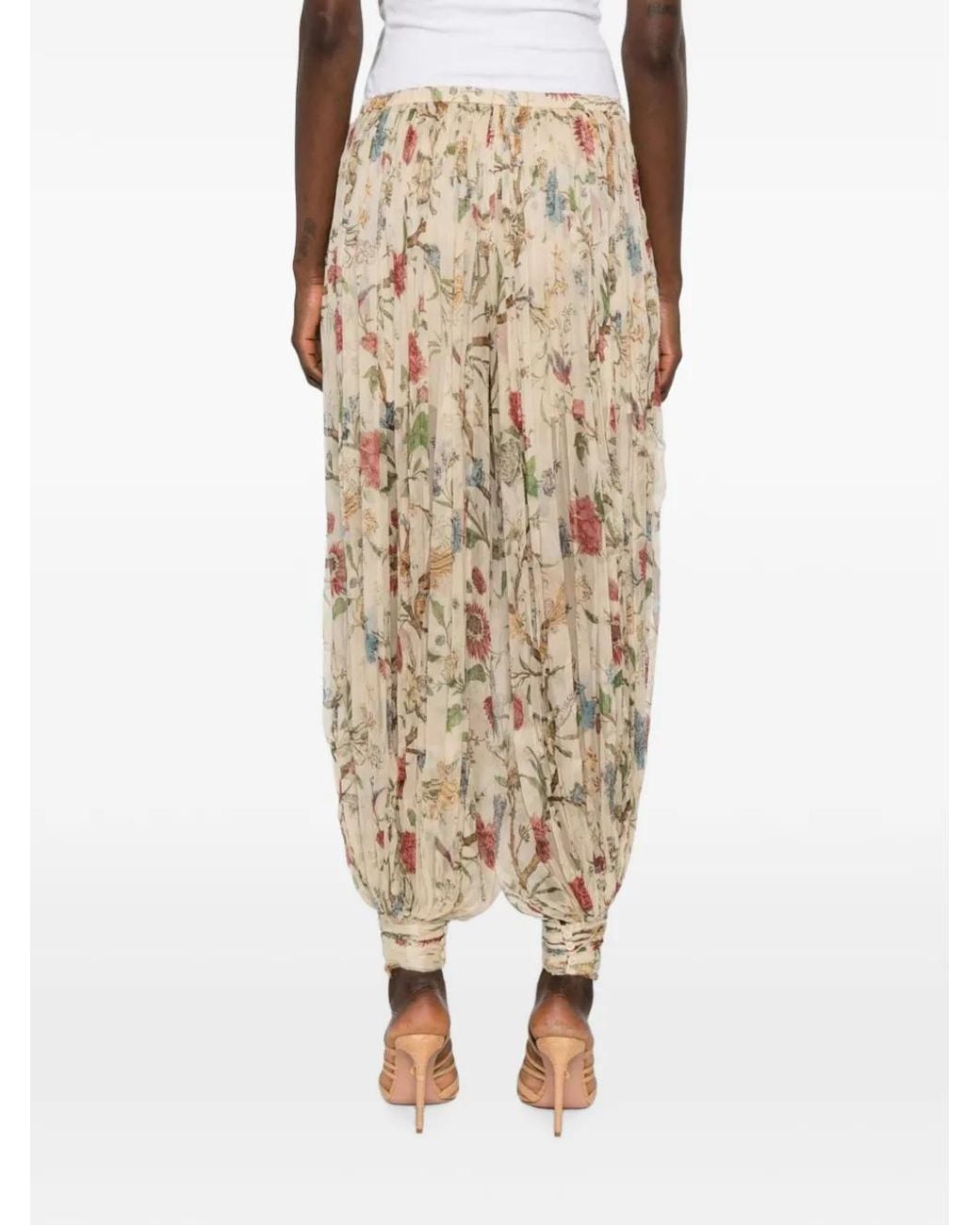 Into The East Natural Floral-Print Tapered Trousers
