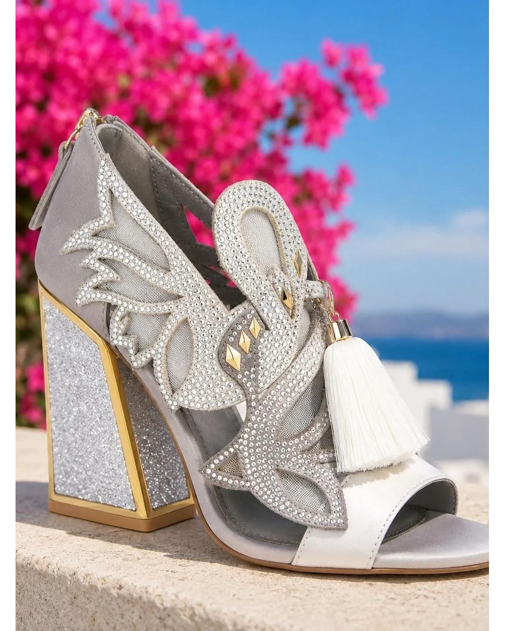 Kat Maconie White Sandales Aya Anch À Ornements En Cristal