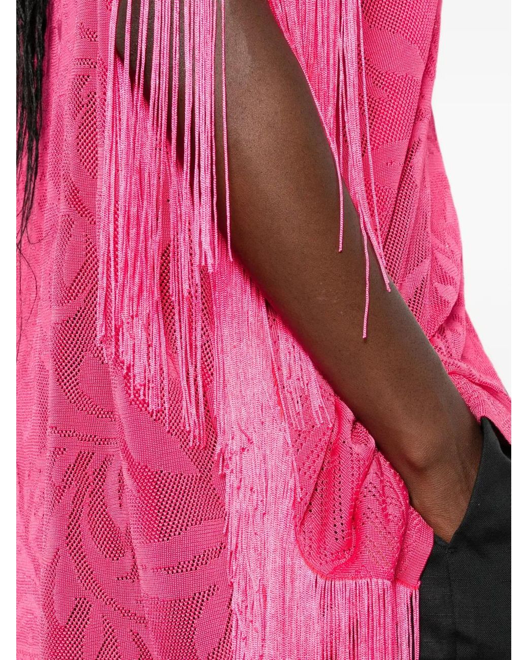 Twinset Pink Fringe-Trim Mesh Sweater