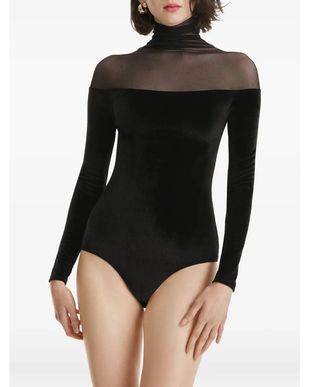 2310 STUDIO Black Mesh Velvet Bodysuit