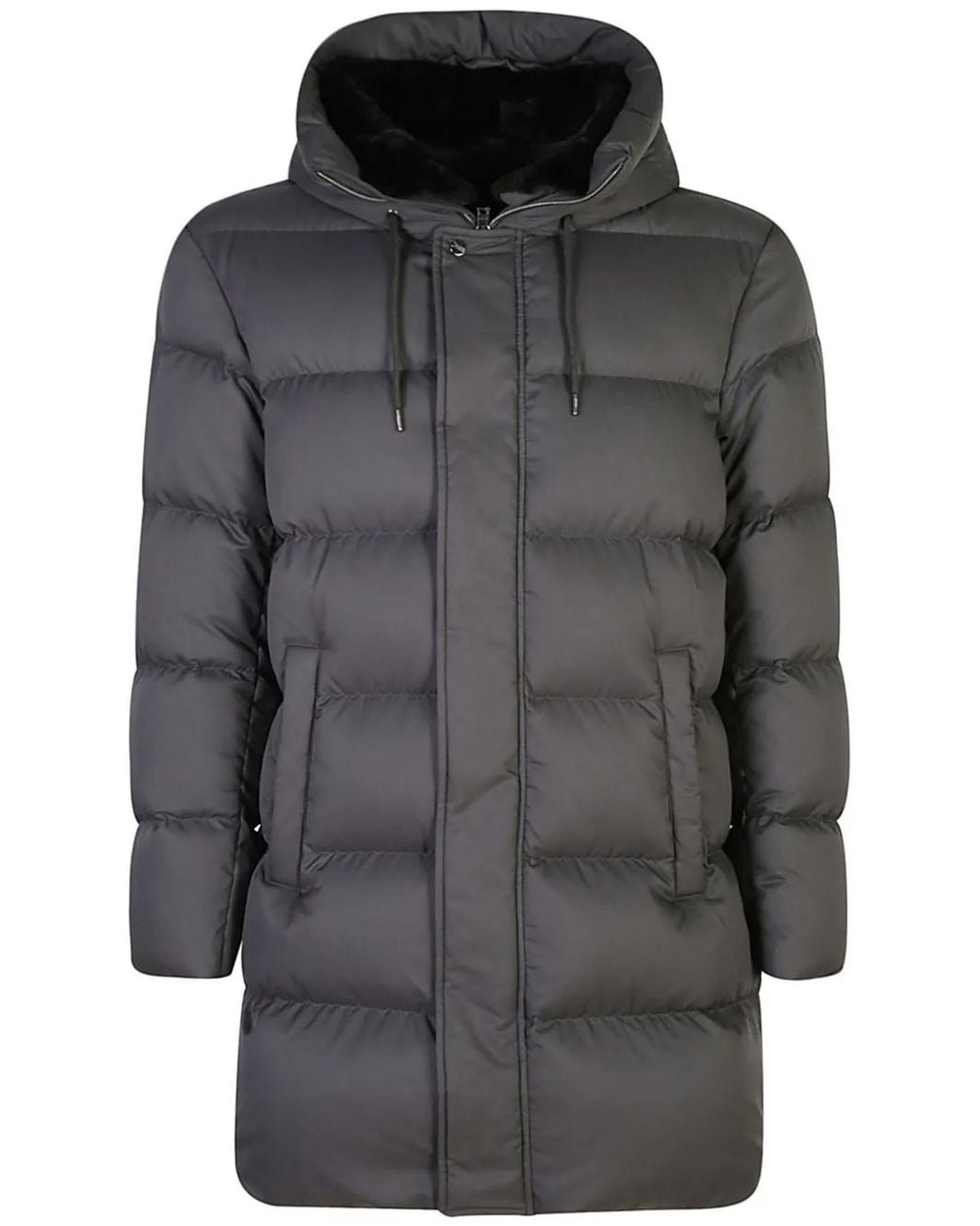 Herno Gray Logo-Plaque Padded Coat for men