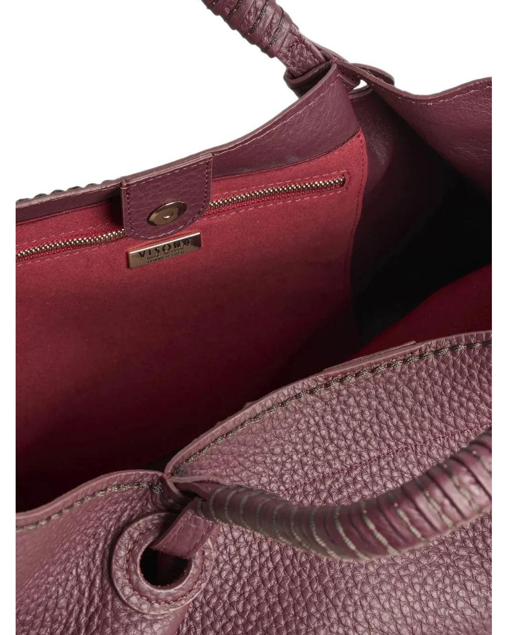 VISONA Purple Mia Grained Leather Tote Bag