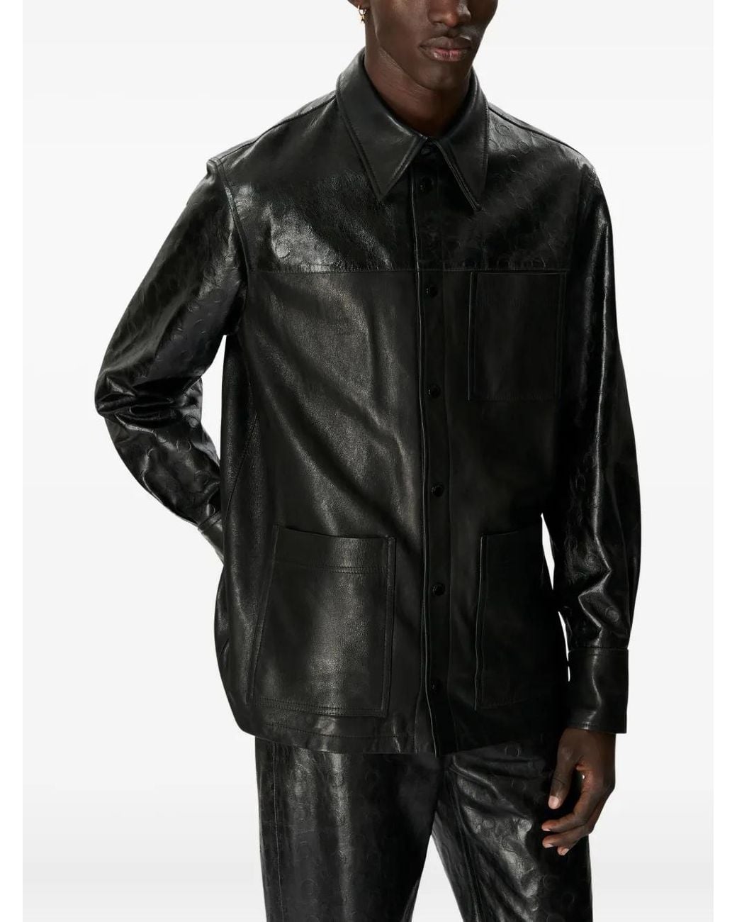 MARINE SERRE Black Glossy Moon Leather Shirt