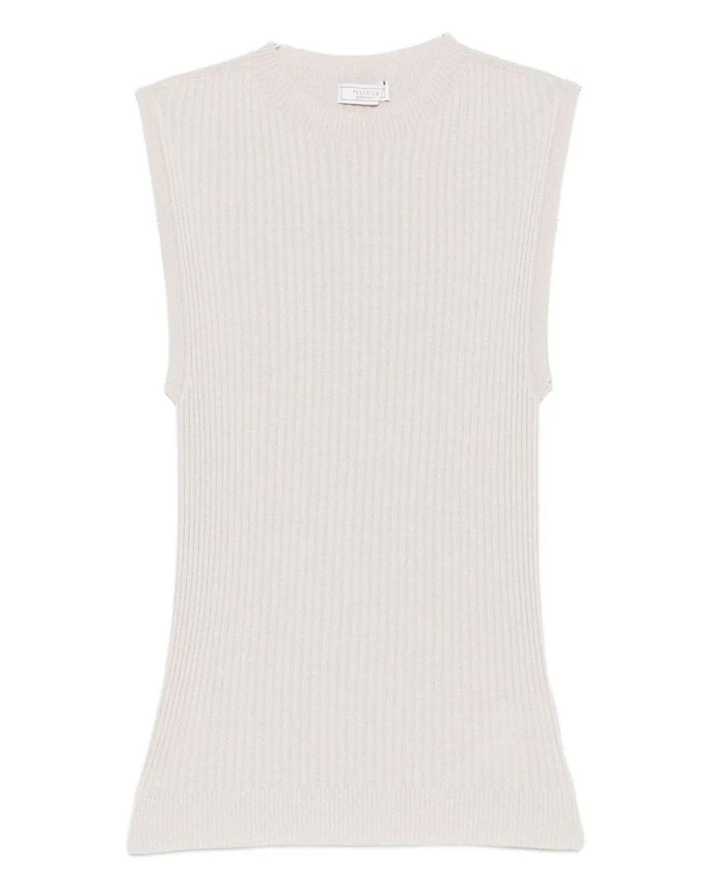 Peserico White Crew-Neck Ribbed Knitted Top
