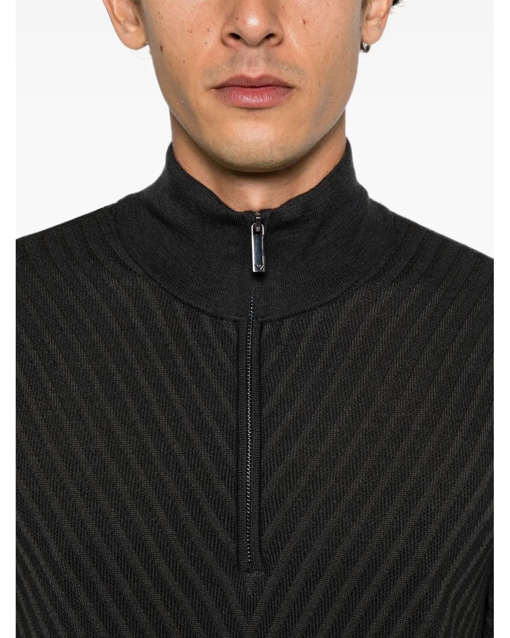 Emporio Armani Black Partial Zip Sweater for men