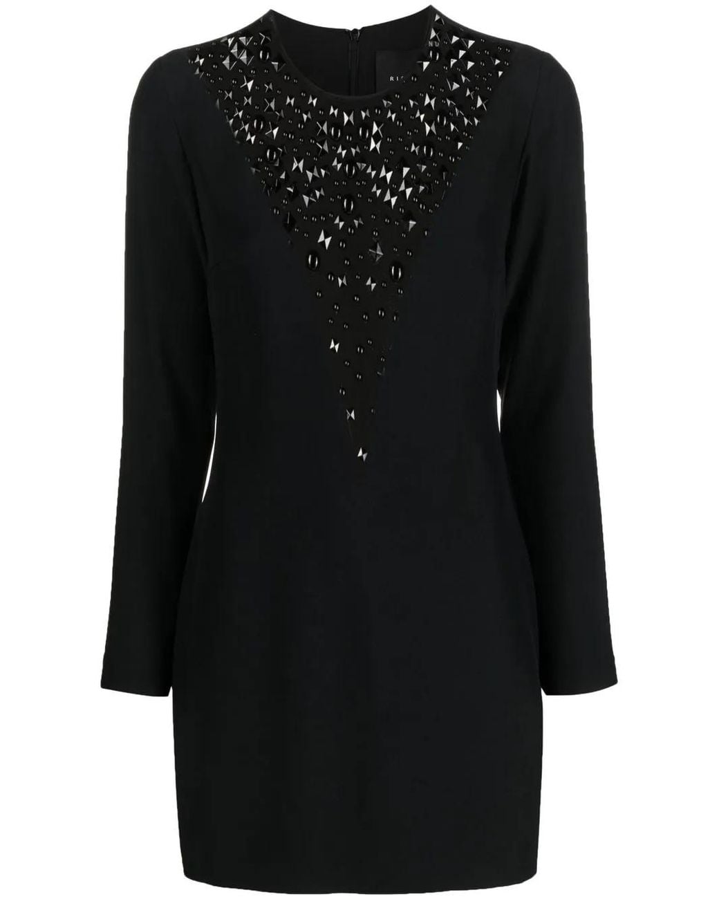 John Richmond Black Rhinestone-Embellished Long-Sleeve Dress