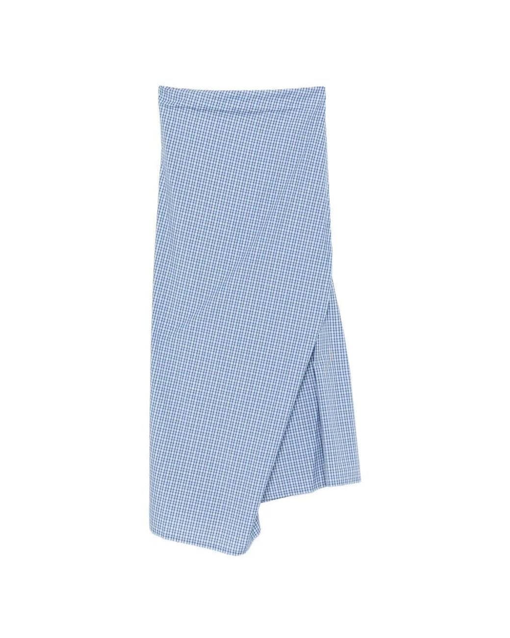 6397 Blue Gingham-Check Asymmetric Wrap Skirt