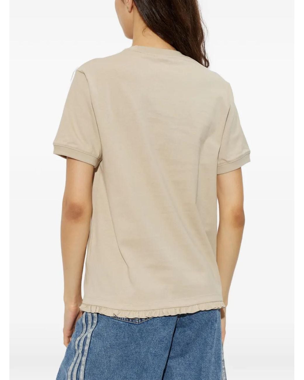 Adidas White Ruffle-Trim Striped-Sleeve T-Shirt