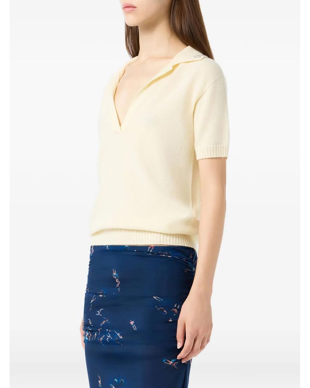 Blumarine Natural Polo-Collar Sweater