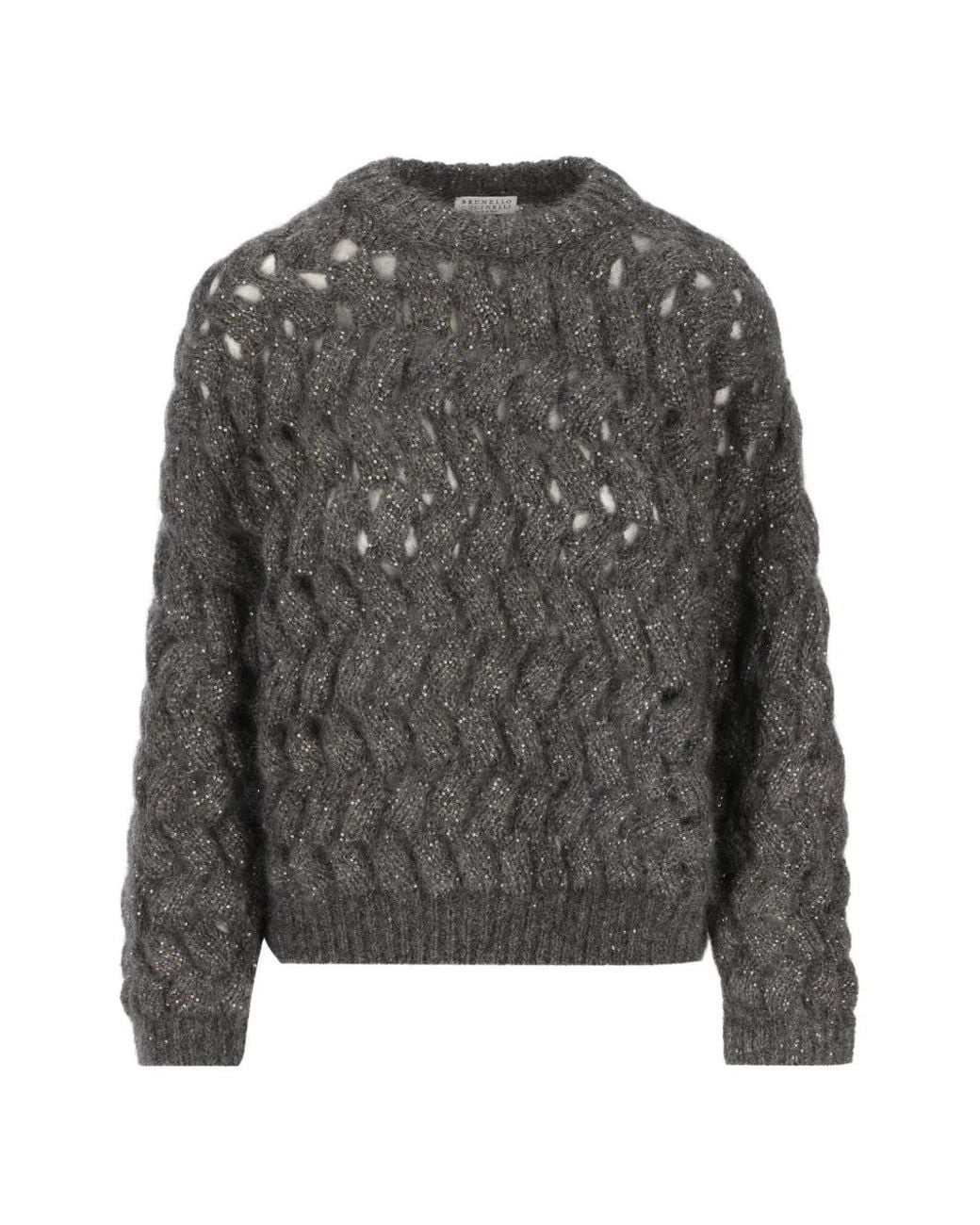 Brunello Cucinelli Gray Dazzling Zigzag Cables Sweater