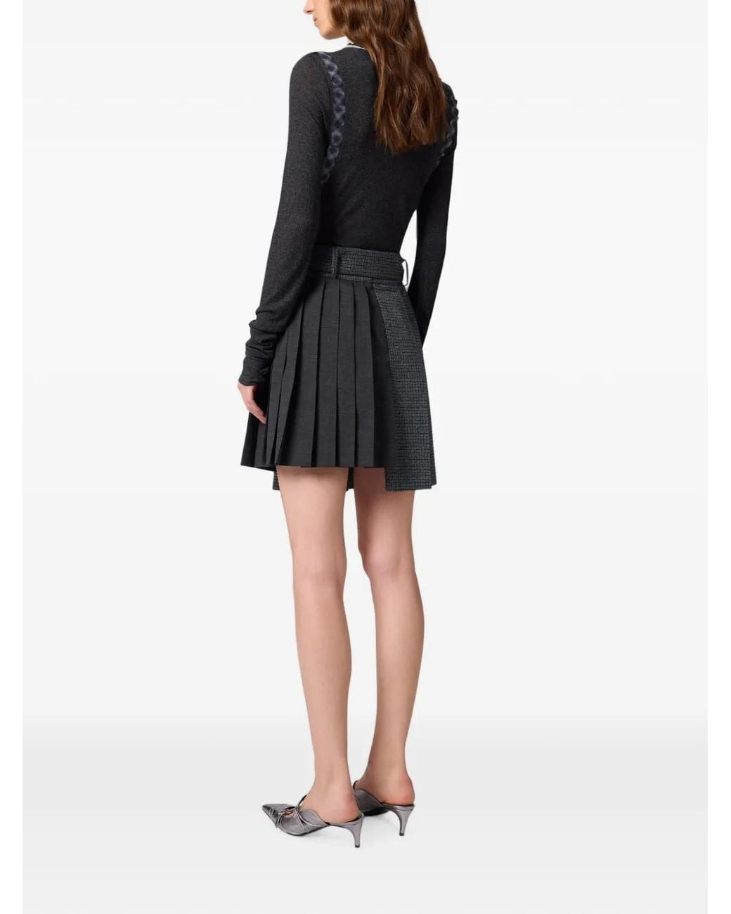 MSGM Gray Belted Pleated Mini Skirt