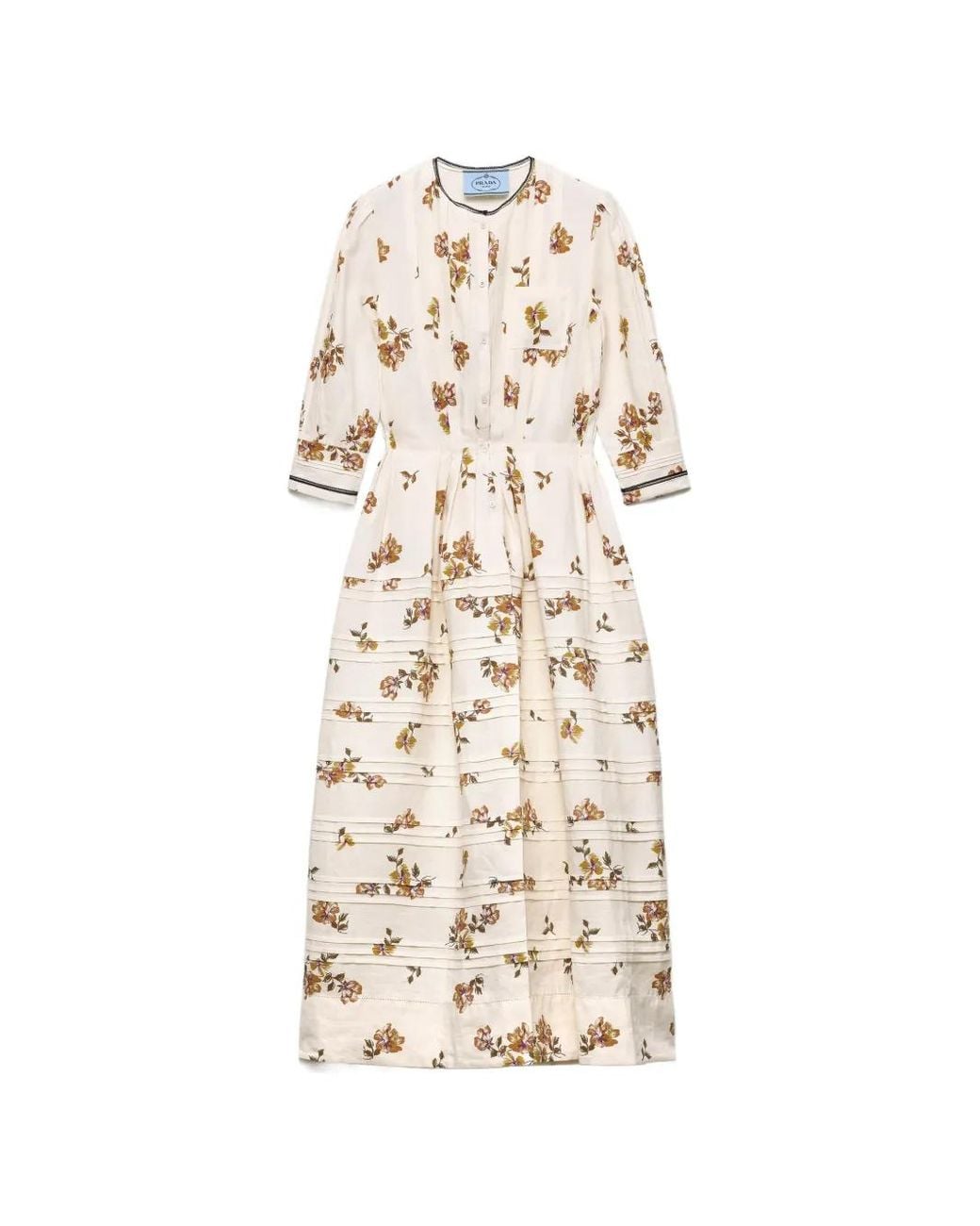Prada White Long Printed Linen Dress