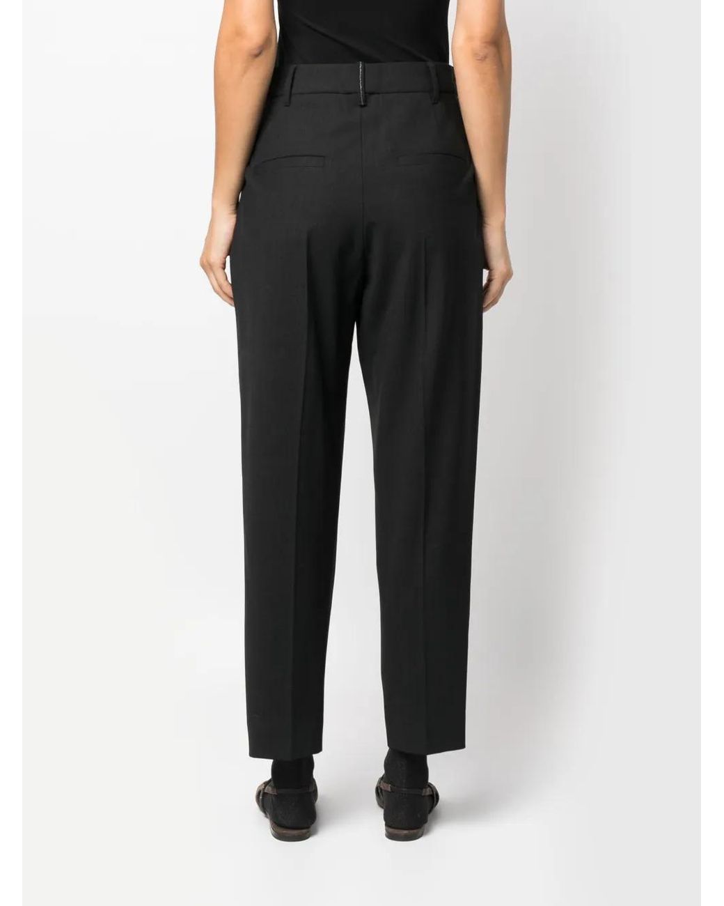 Brunello Cucinelli Black Tropical Wool Slouchy Trousers With Monili