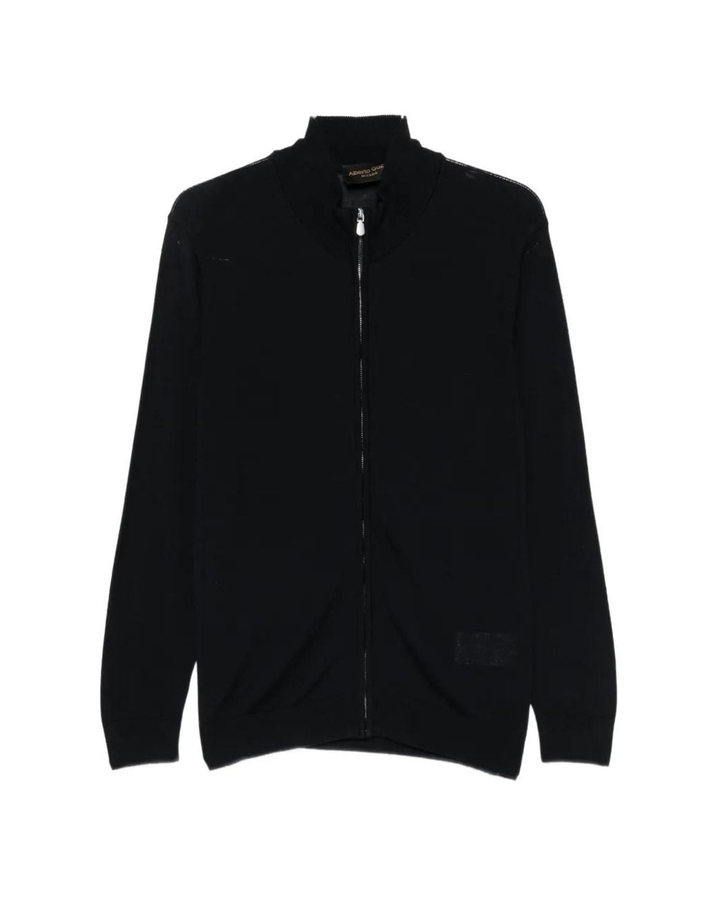 Alberto Gozzi Black Zip-Up Wool Cardigan for men