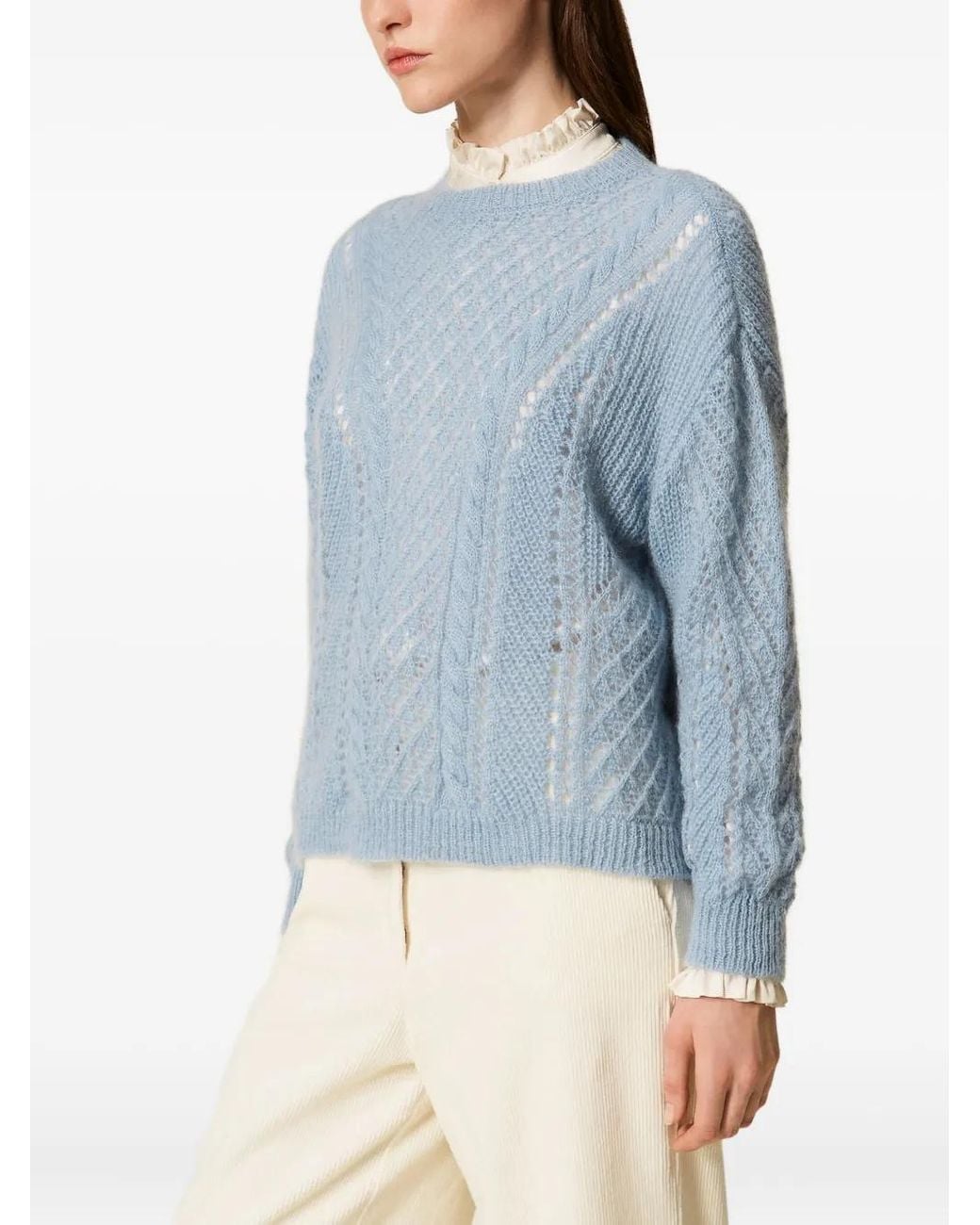 Twinset Blue Cable-Knit Open-Work Sweater