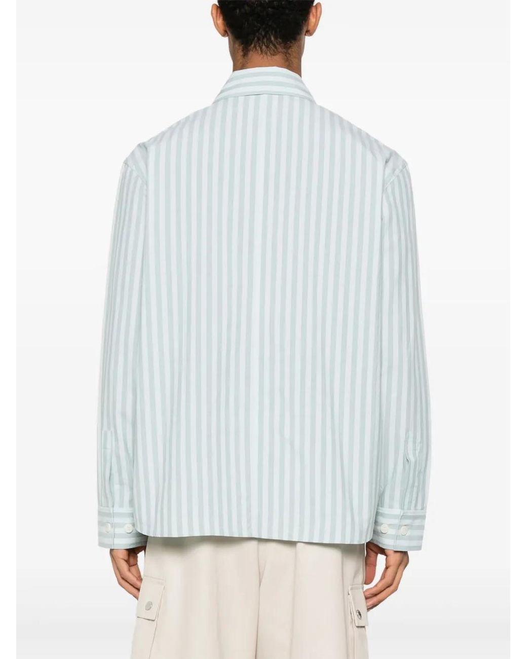 Maison Kitsuné Blue Striped Cotton Shirt for men