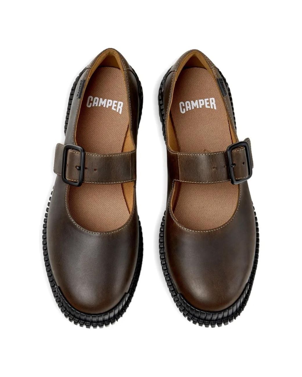 Camper White Pix Buckle-Fastening Leather Ballet Flats