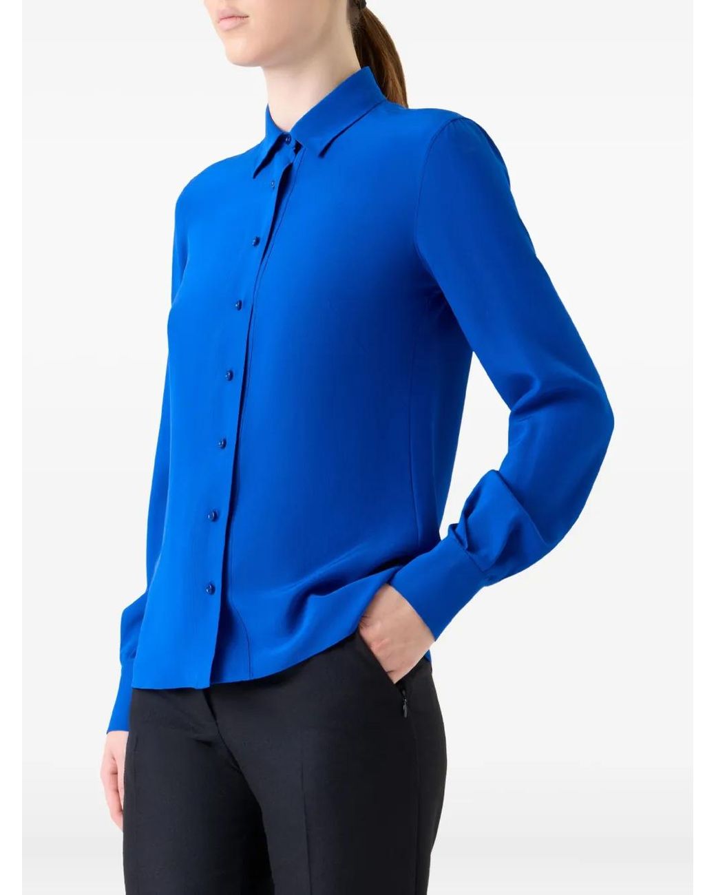 Akris Blue Buttoned Collared Top