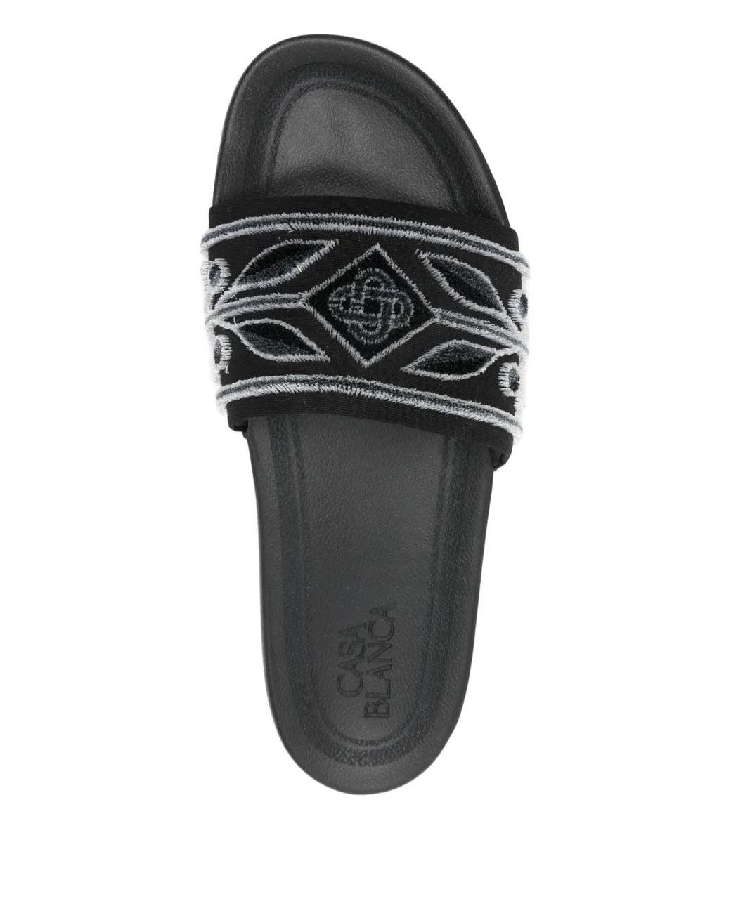 Casablanca Black Embroidered Slides for men