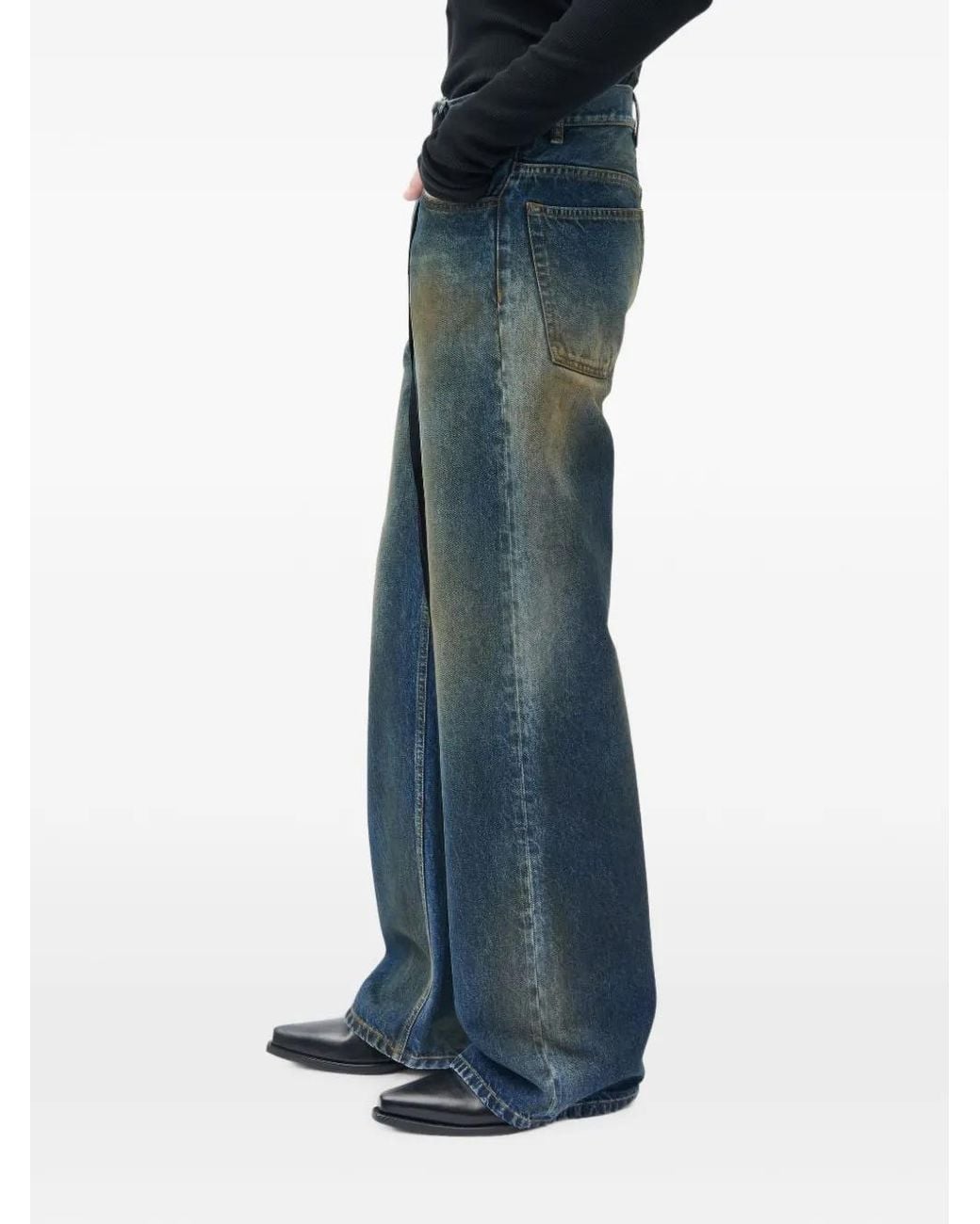 Ann Demeulemeester Blue Stone-Washed Lace-Detail Jeans for men