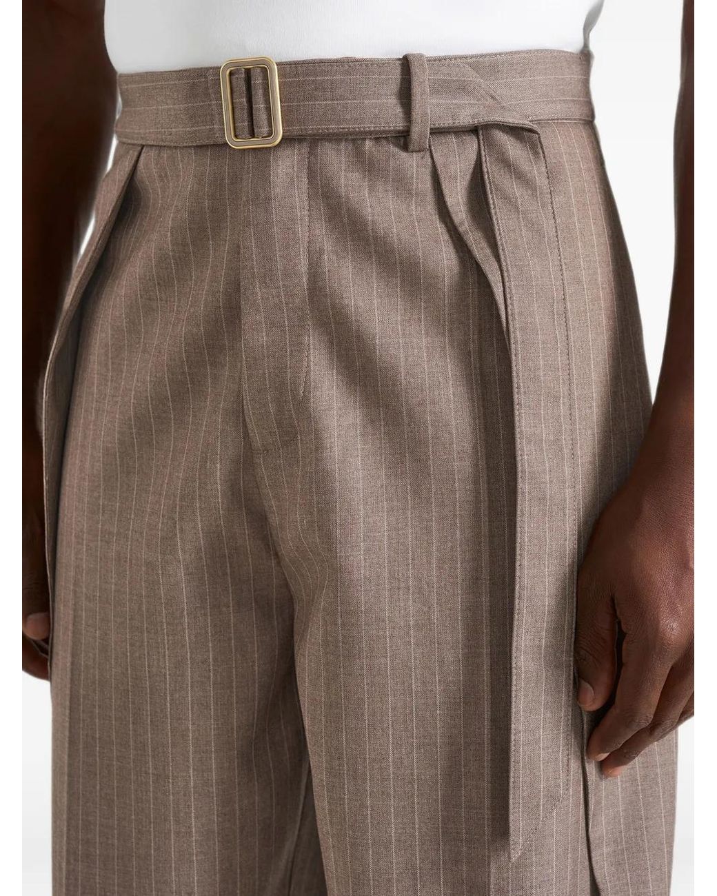 Manière De Voir Brown Charles Wide Fit Wrap Leg Pinstripe Tailored Trousers for men