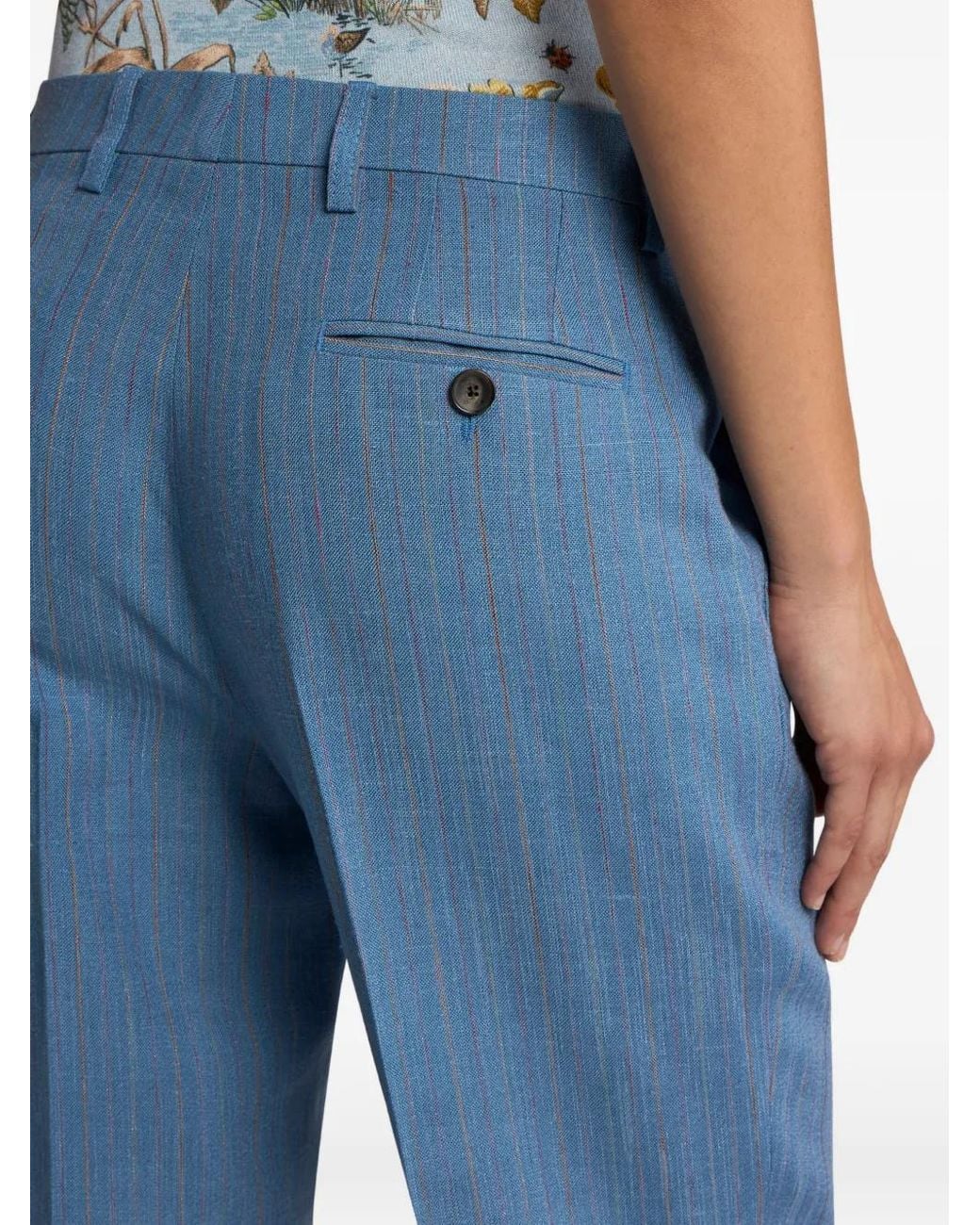 Etro Blue Striped Straight Leg Trousers