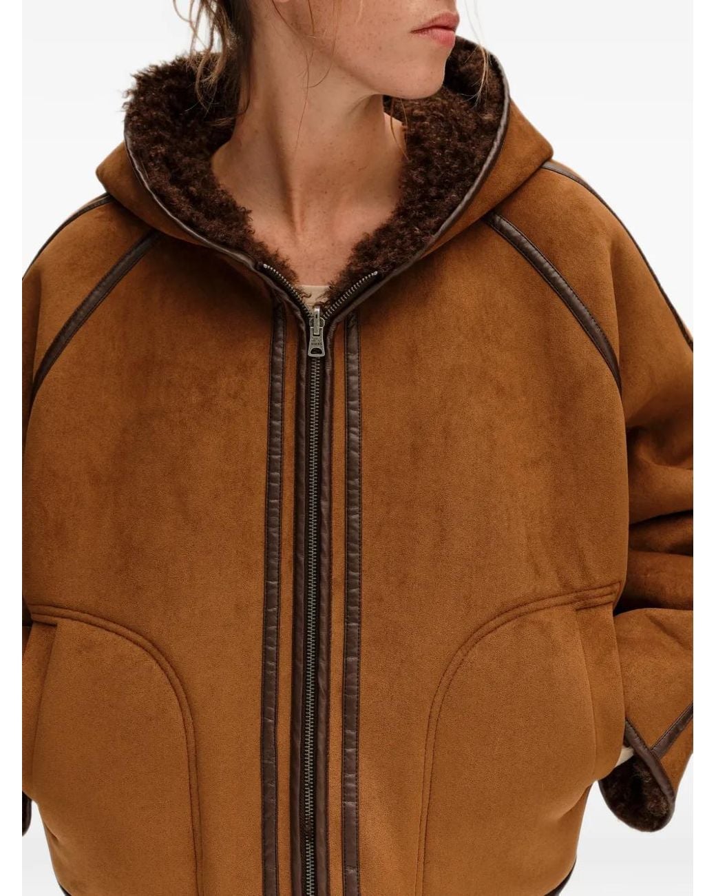 Bimba Y Lola Brown Reversible Jacket With Curly Hazelnut Fur