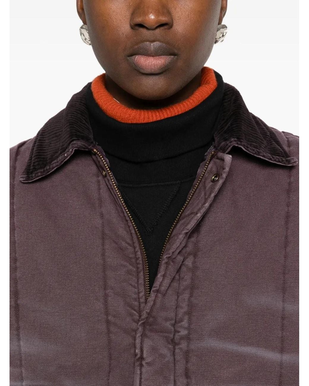 6397 Brown Quilted-Canvas Corduroy-Collar Jacket