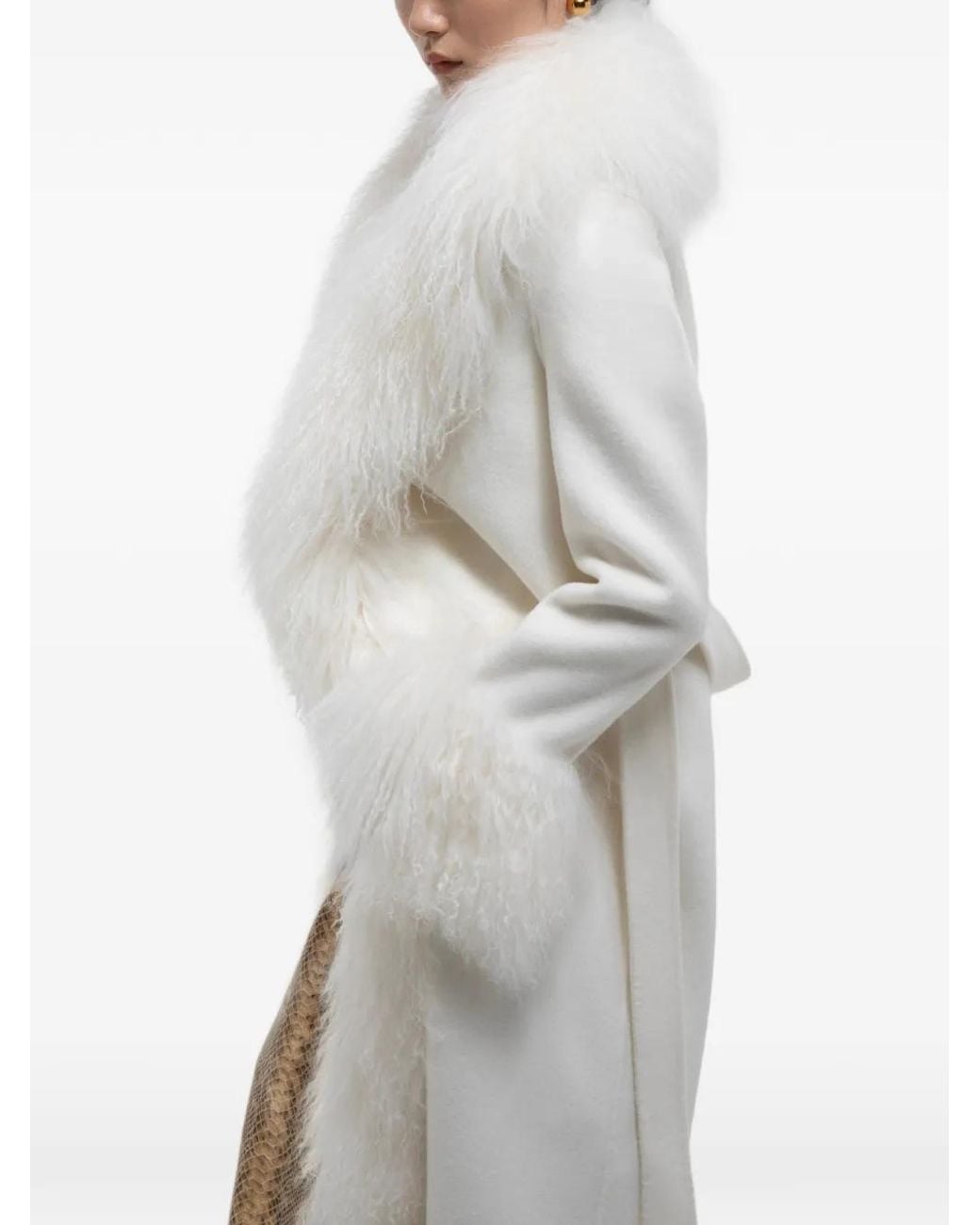 DUCIE White Lola Sheepskin-Trimmed Coat