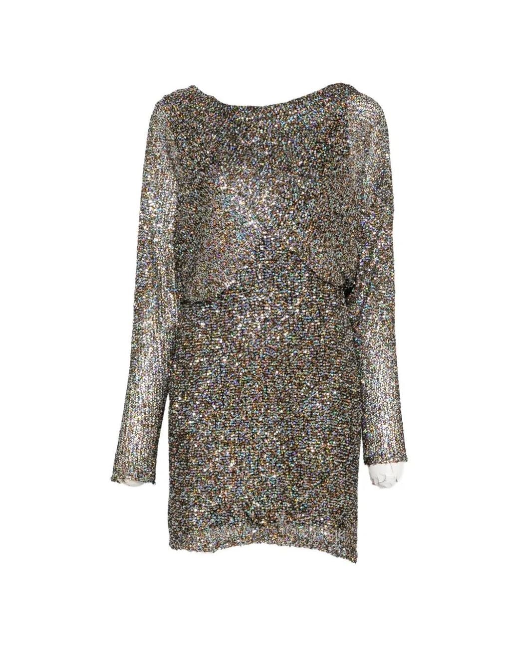 Alberta Ferretti Gray Sequin-Embellished Draped Dress