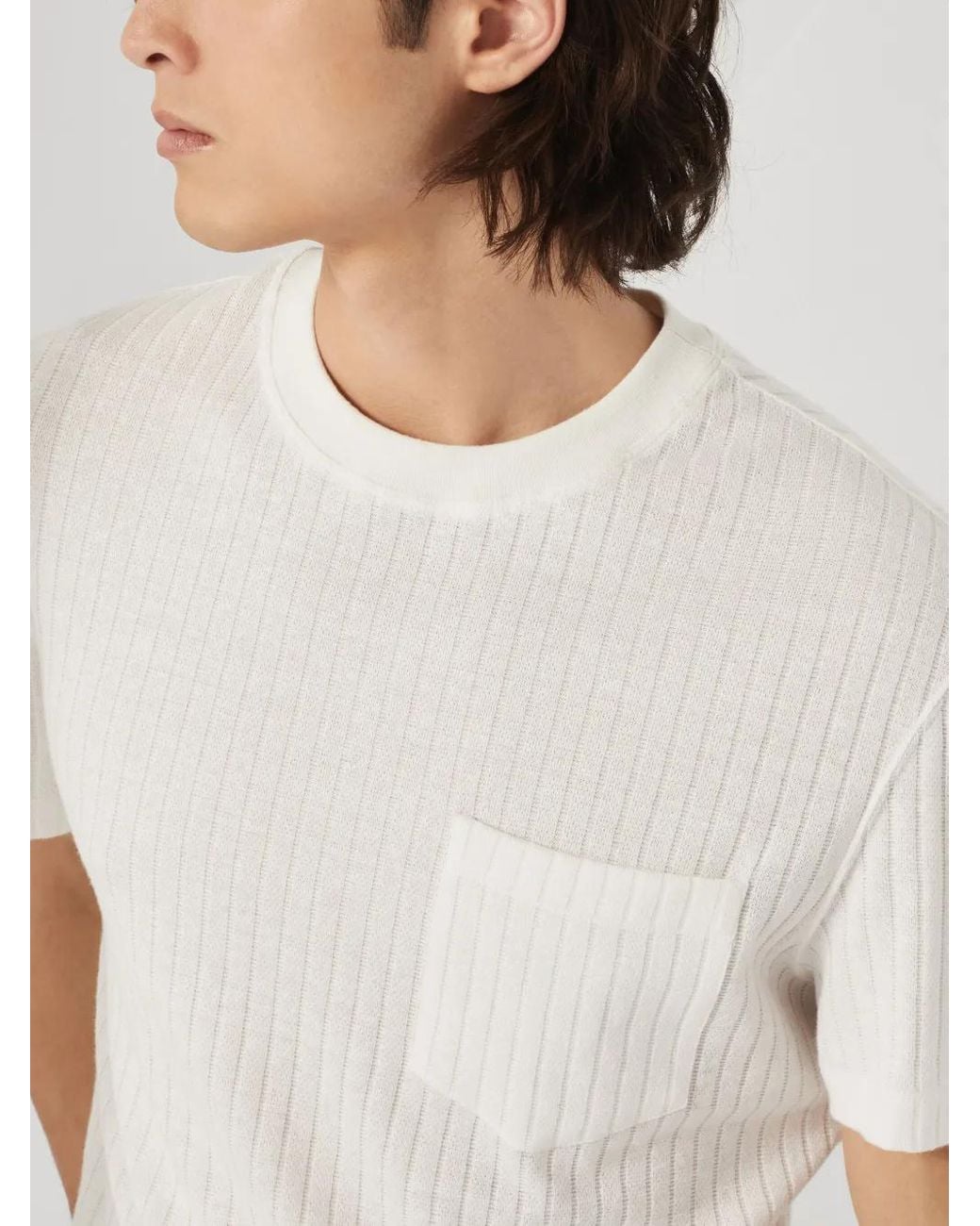 Brunello Cucinelli White Ribbed Round-Neck T-Shirt for men