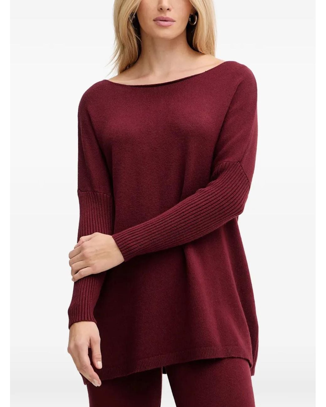 Haveone Red Ensemble Pull-Pantalon En Maille Côtelée