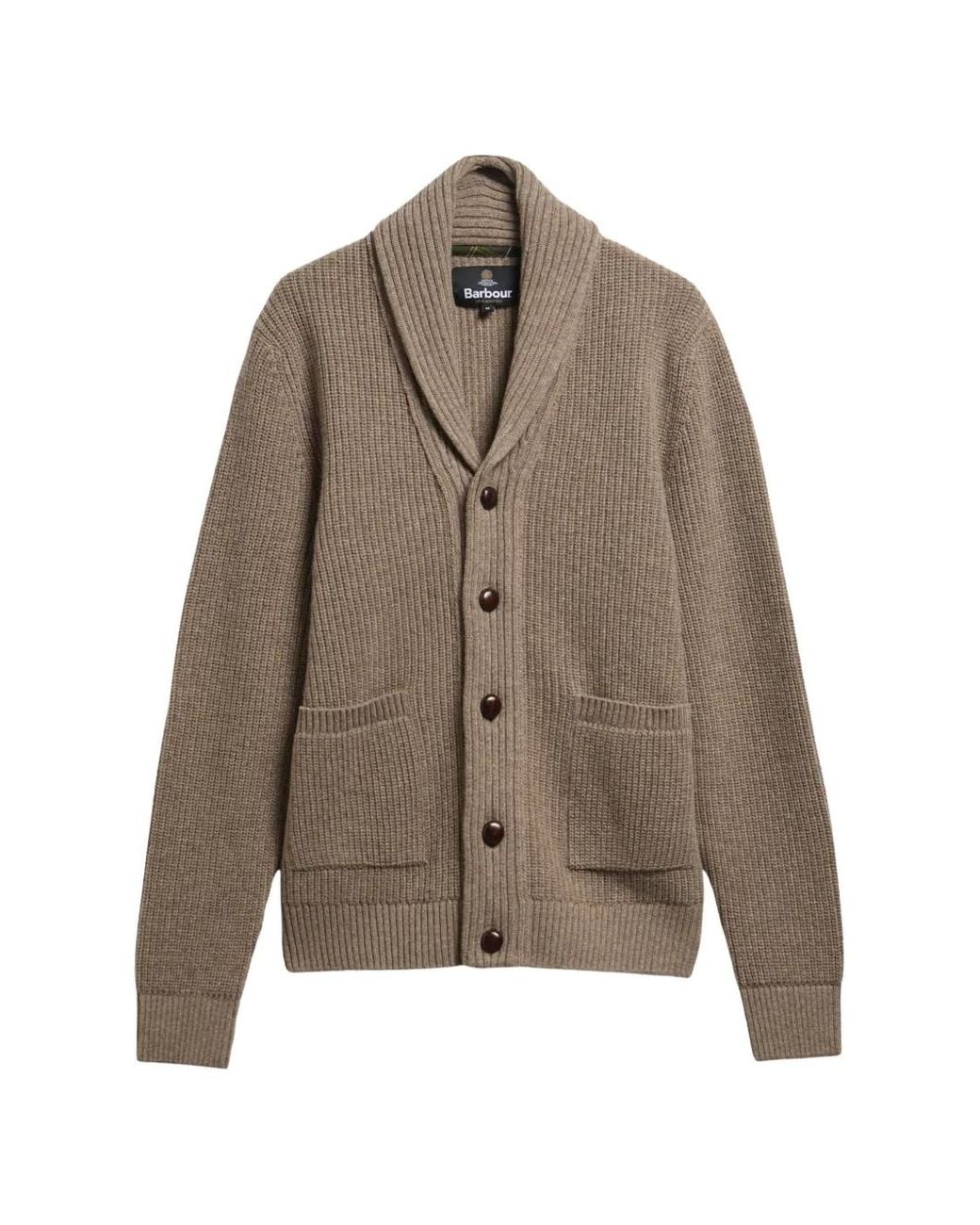 Barbour Brown Shawl-Collar Elbow-Patch Cardigan for men