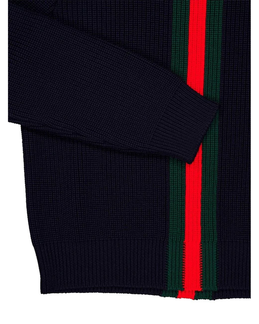 Gucci Blue Fine Rib Wool Sweater With Web for men
