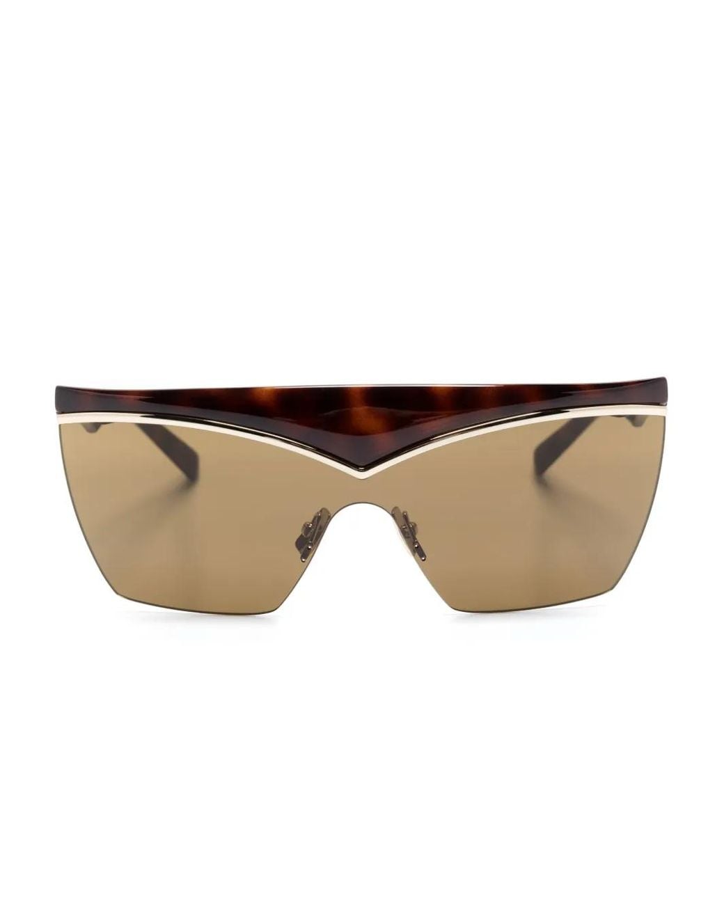 Saint Laurent Natural Tortoiseshell Shield-Frame Sunglasses