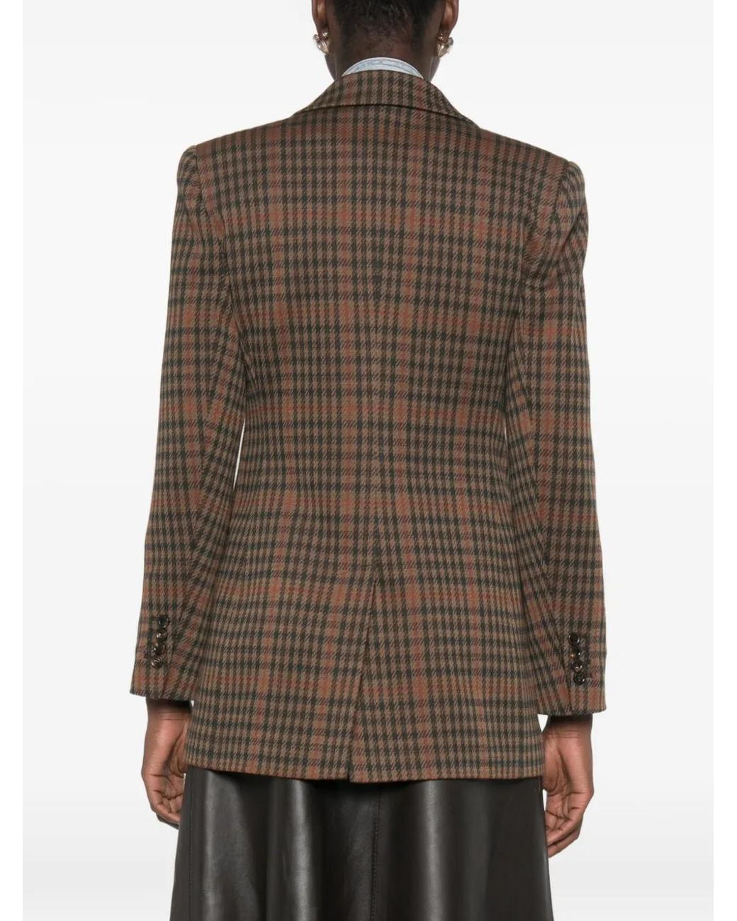Max Mara Brown Blazer Galosce À Motif Pied-De-Poule