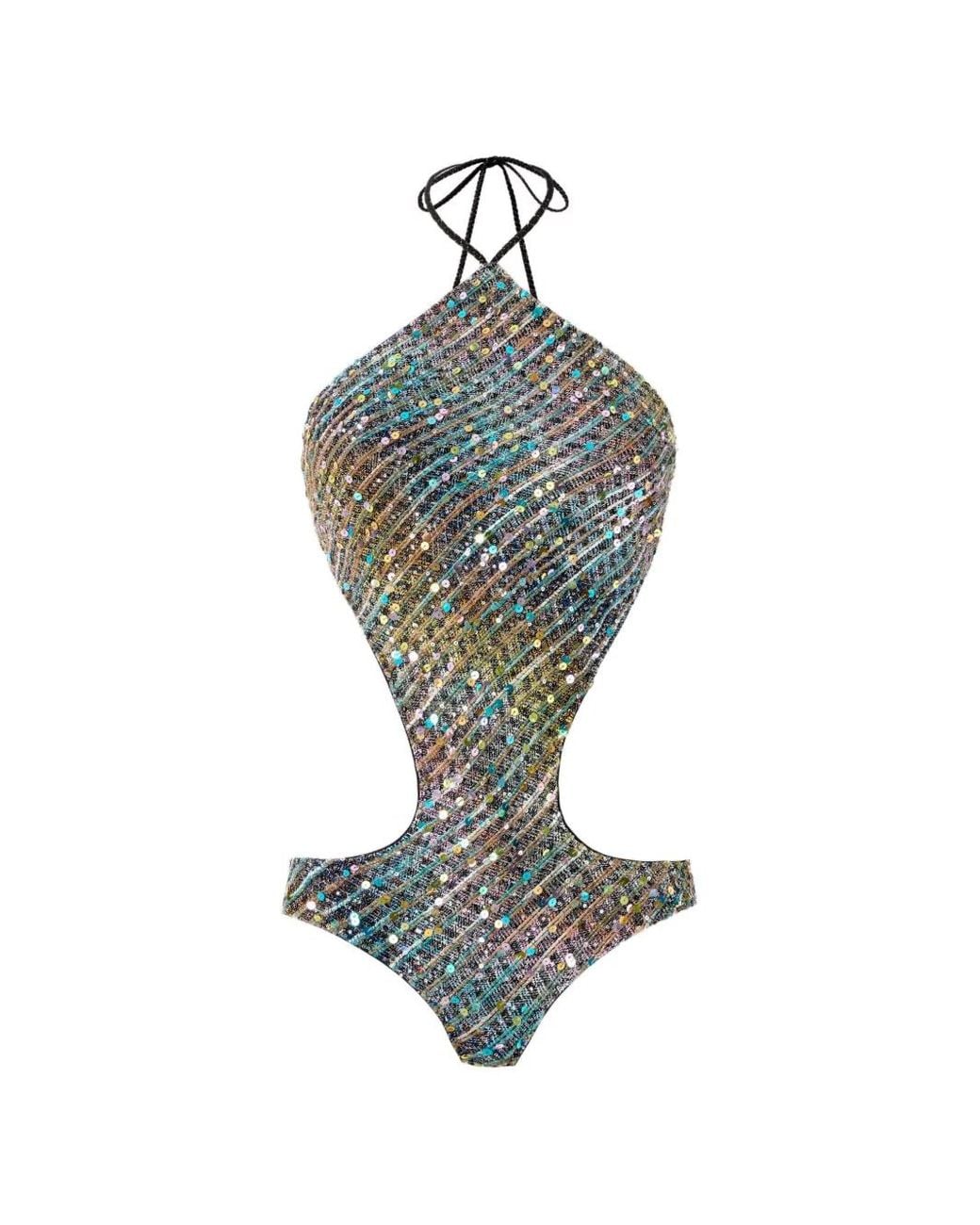 Missoni Blue Trikini With Halterneck Neckline And Sequins