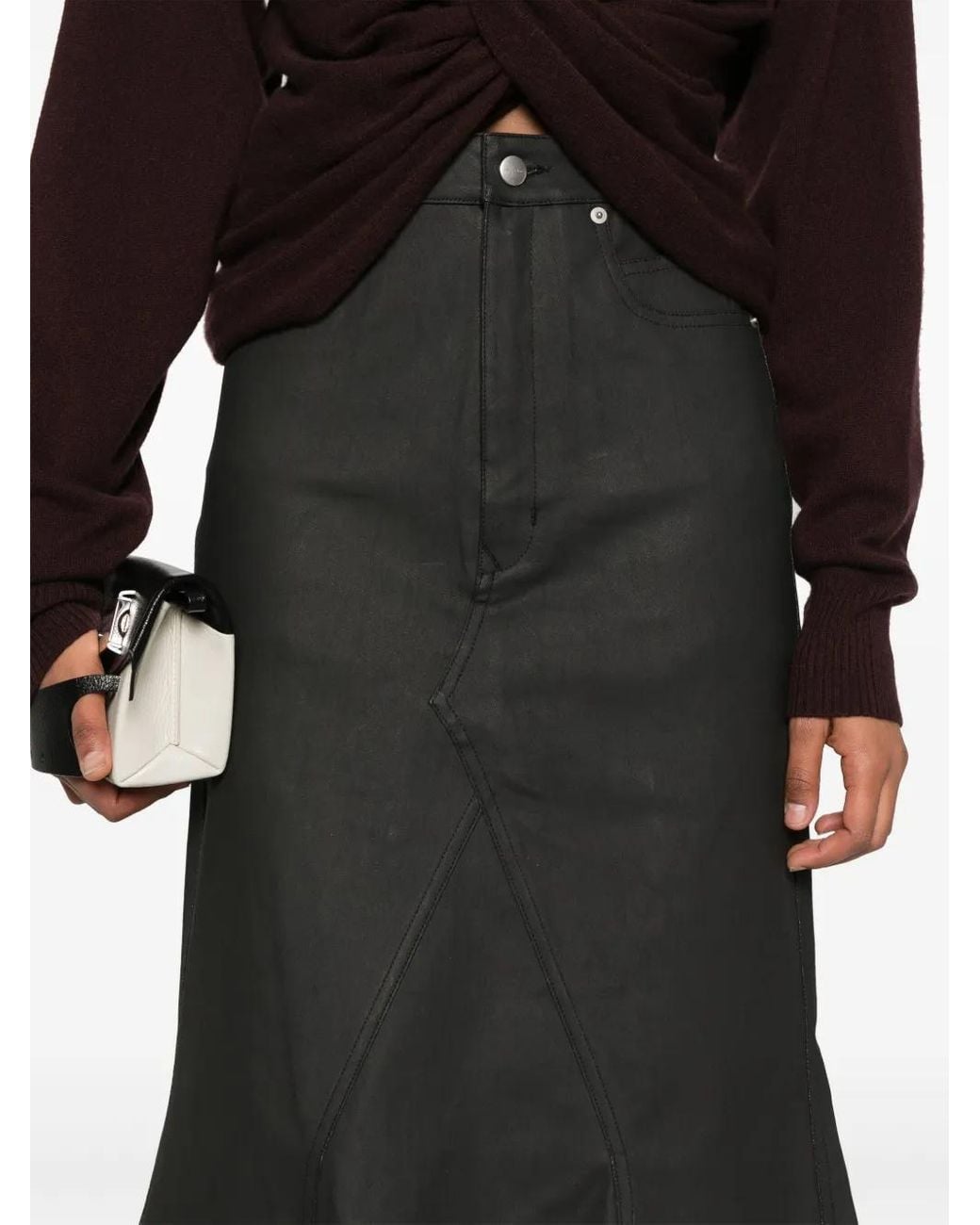 Rick Owens Black Coated Midi Skirt