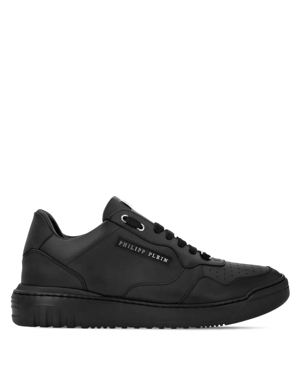 Philipp Plein Black Logo-Lettering Leather Trainers