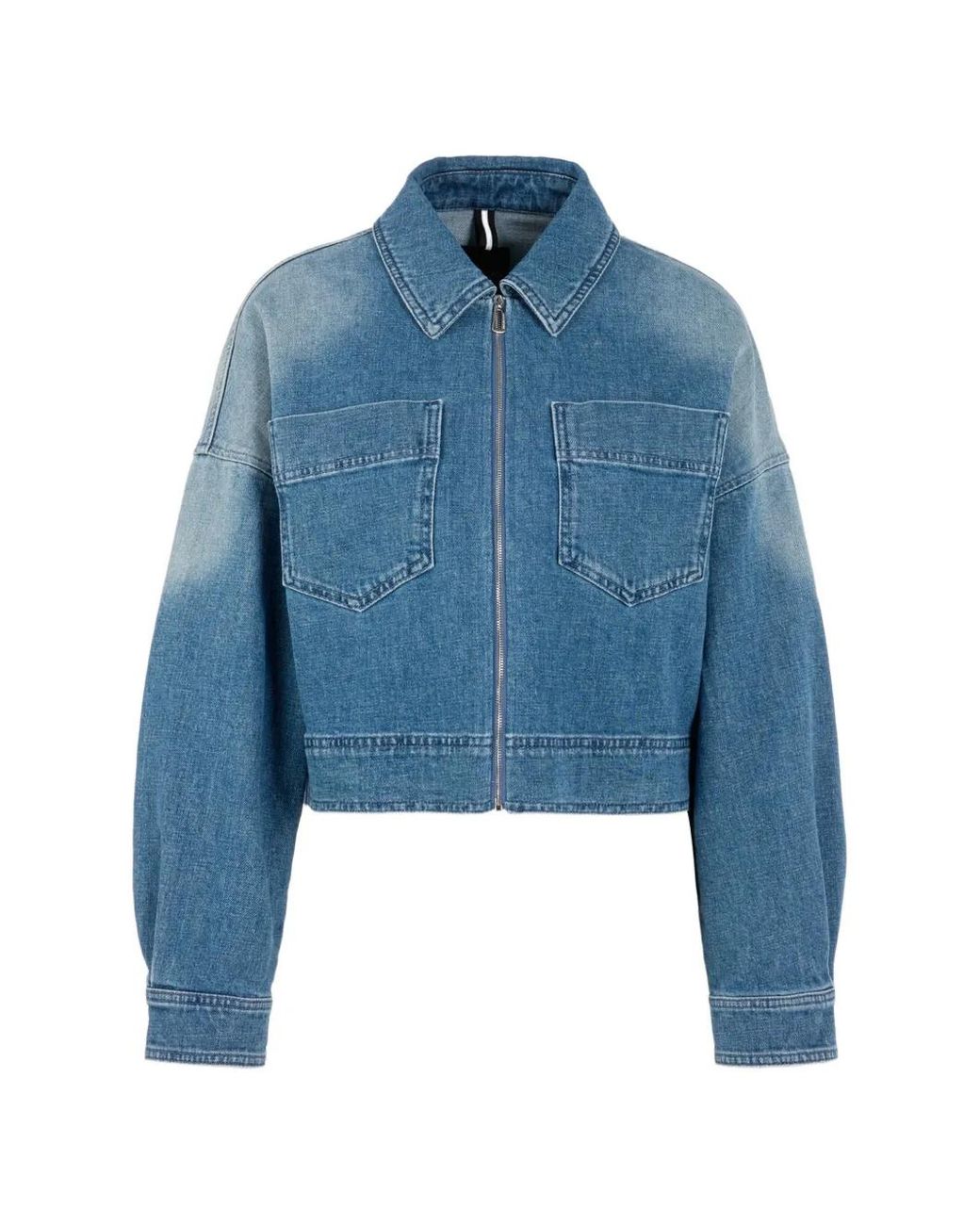 Marc Cain Blue Faded-Effect Patch-Pocket Denim Jacket