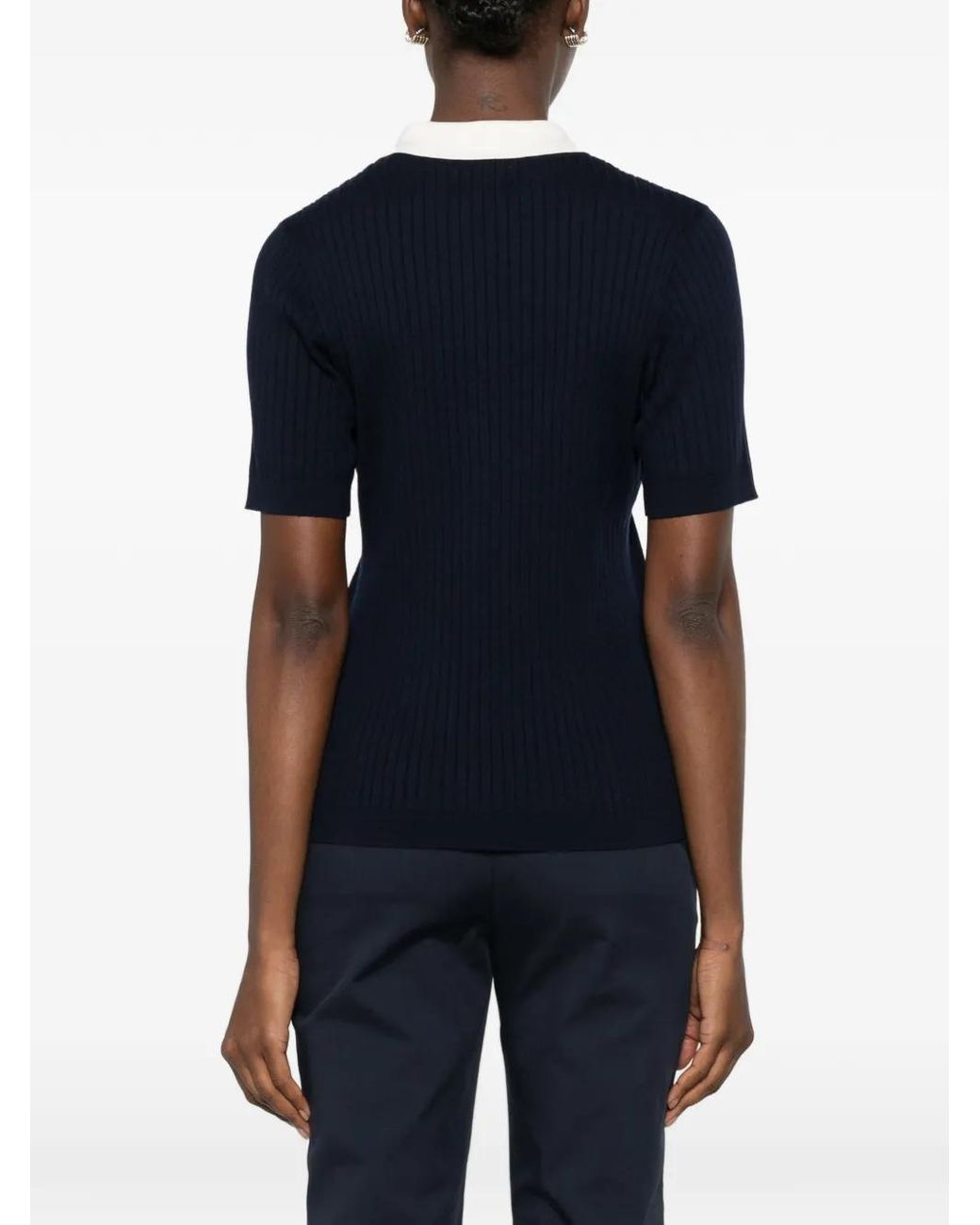Gant Blue Ribbed-Knit Polo Shirt