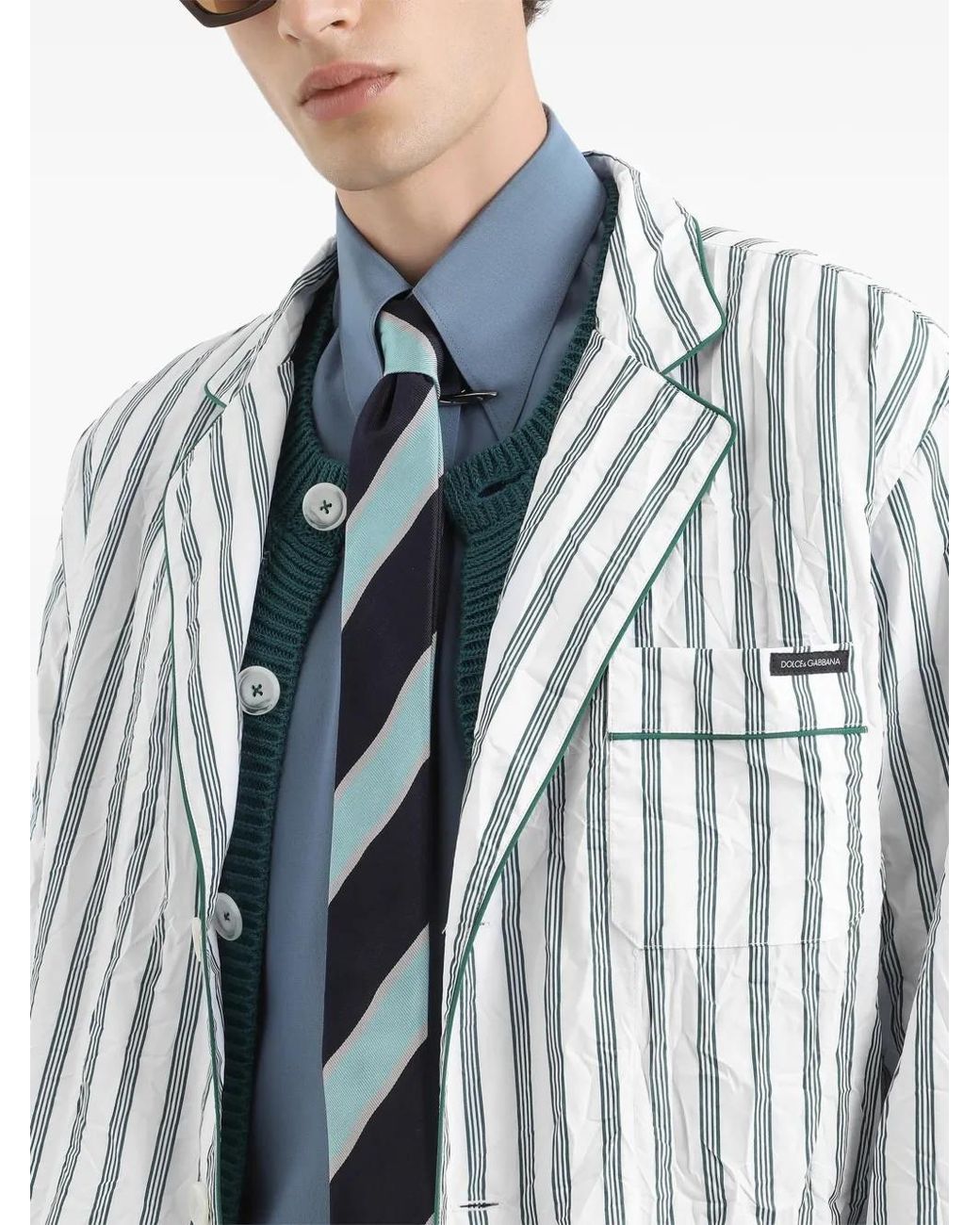 Dolce & Gabbana White Crinkled Striped Poplin Vanity Robe for men