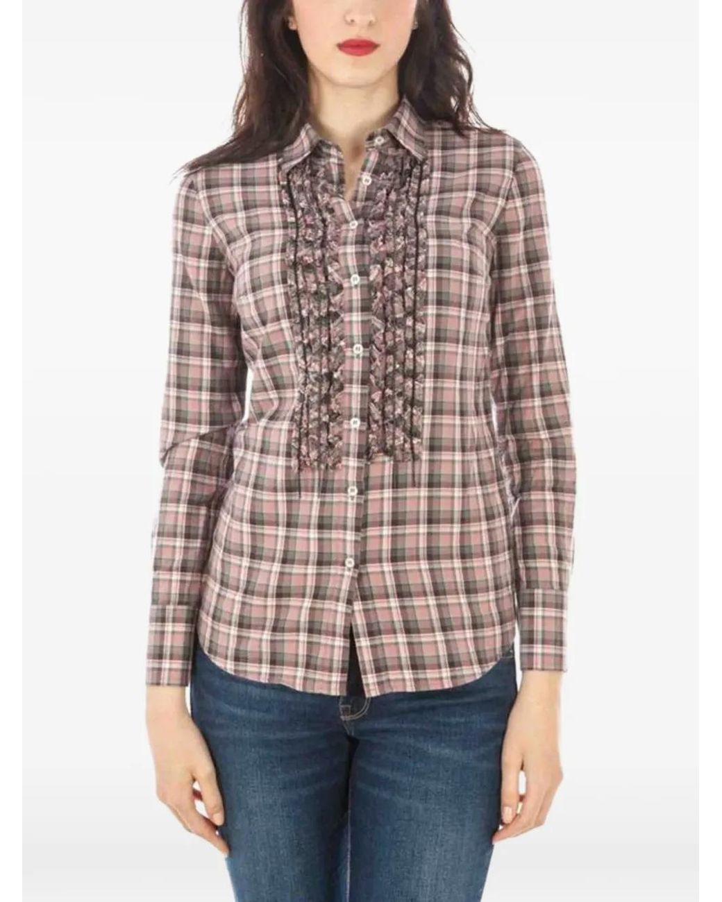 Fred Perry Red Ruffle-Detailed Plaid Shirt