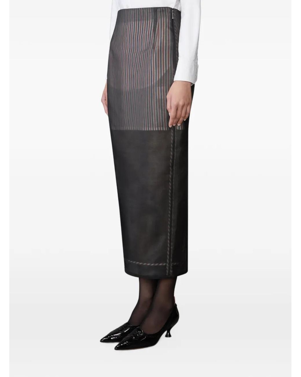 Thom Browne Black Silk Organza High-Waisted Pencil Skirt