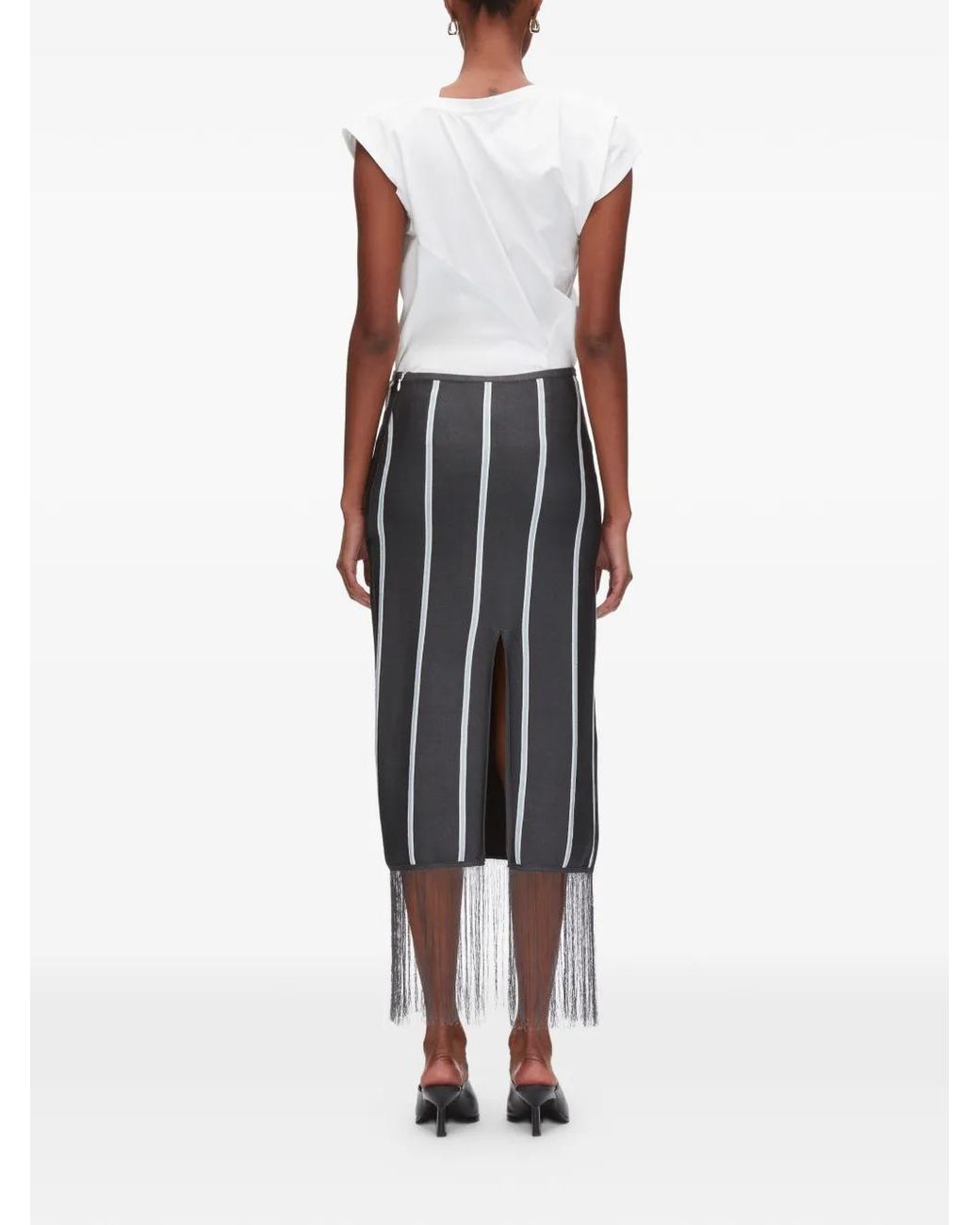 3.1 Phillip Lim Black Striped Fringed Midi Skirt