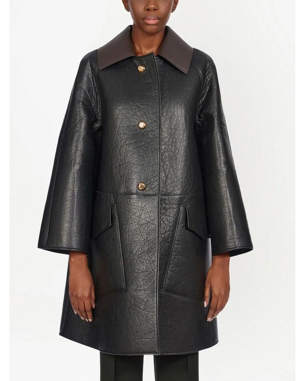 Ferragamo Black Textured Nappa-Leather Coat