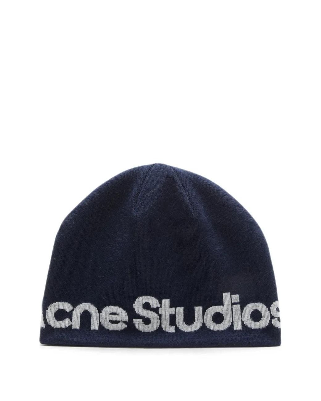 Acne Blue Beanie Mit Intarsien-Logo